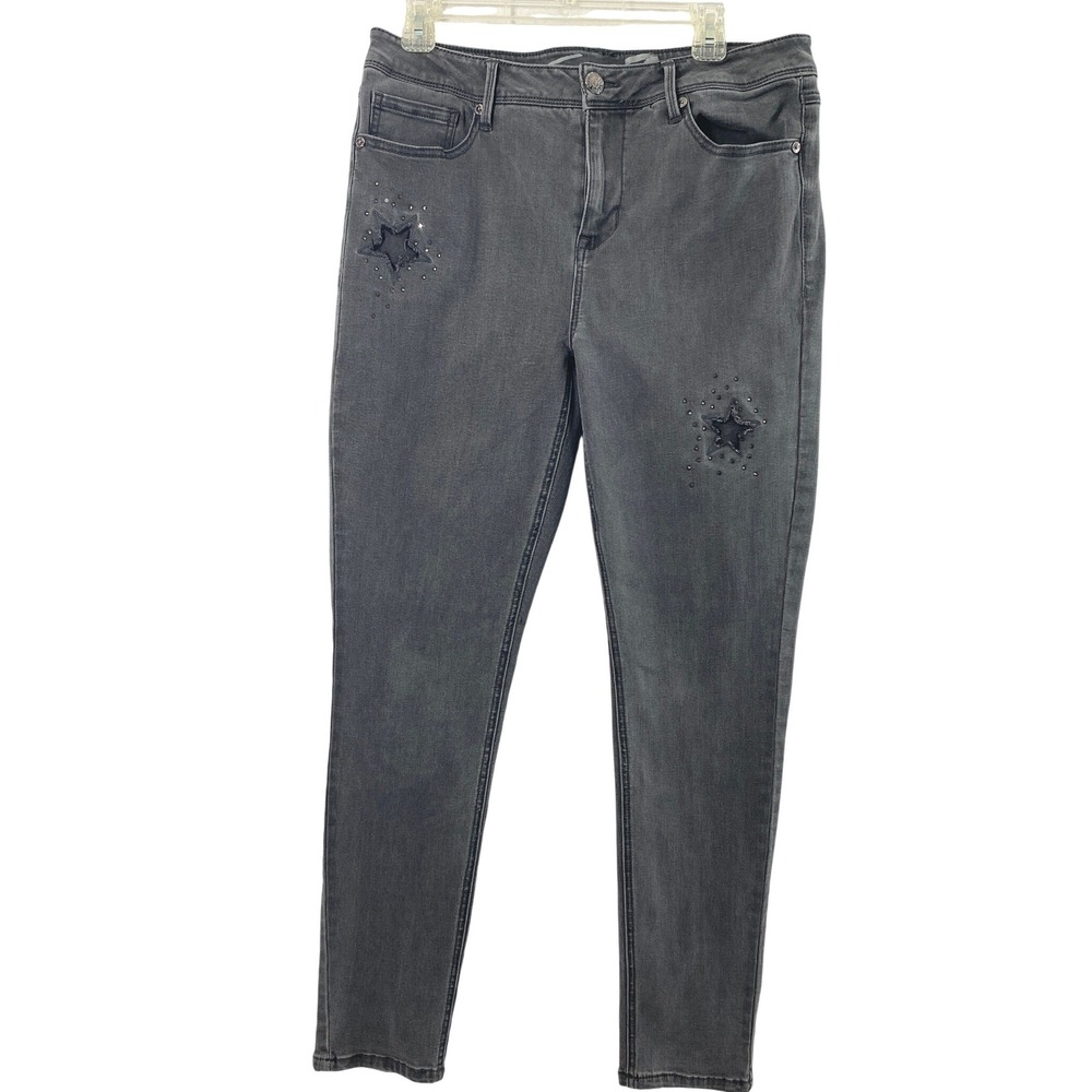 Seven7 Skinny Jeans Women 14 Gray‎ Star Distressed Rhinestone Embellished Denim